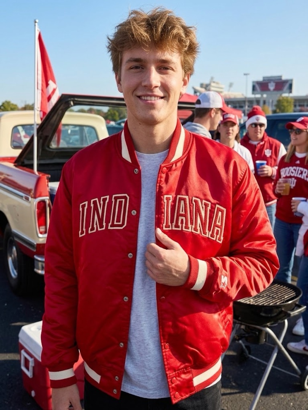 STARTER - Vintage Red Satin 'Indiana' Hoosiers Varsity Bomber Jacket